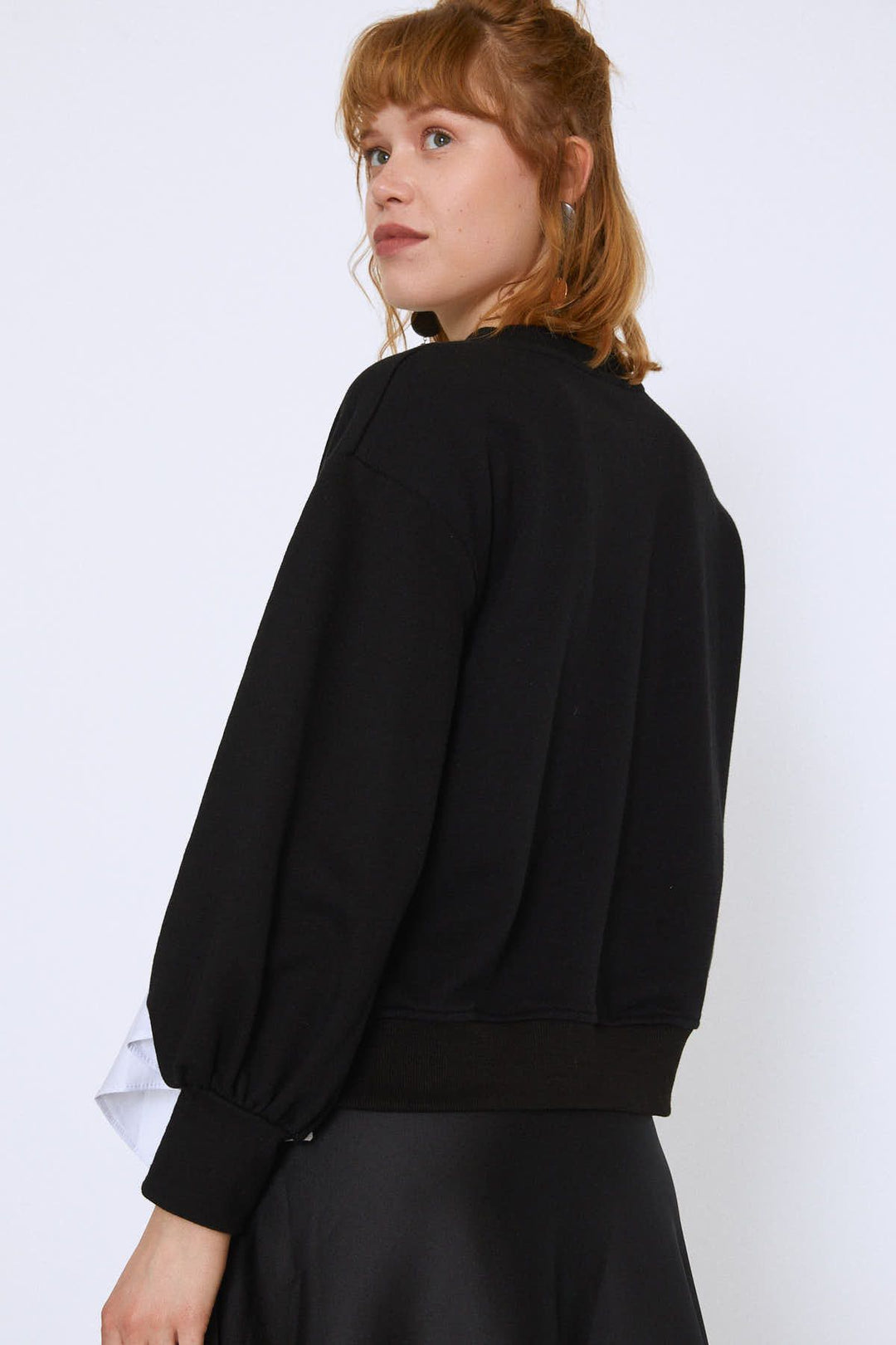 Bisiklet Yaka Yandan Fermuarlı Sweatshirt Siyah