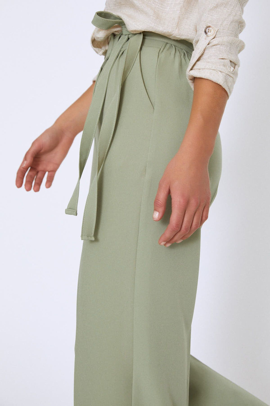 Tie Waist Wide Leg Trousers Mint