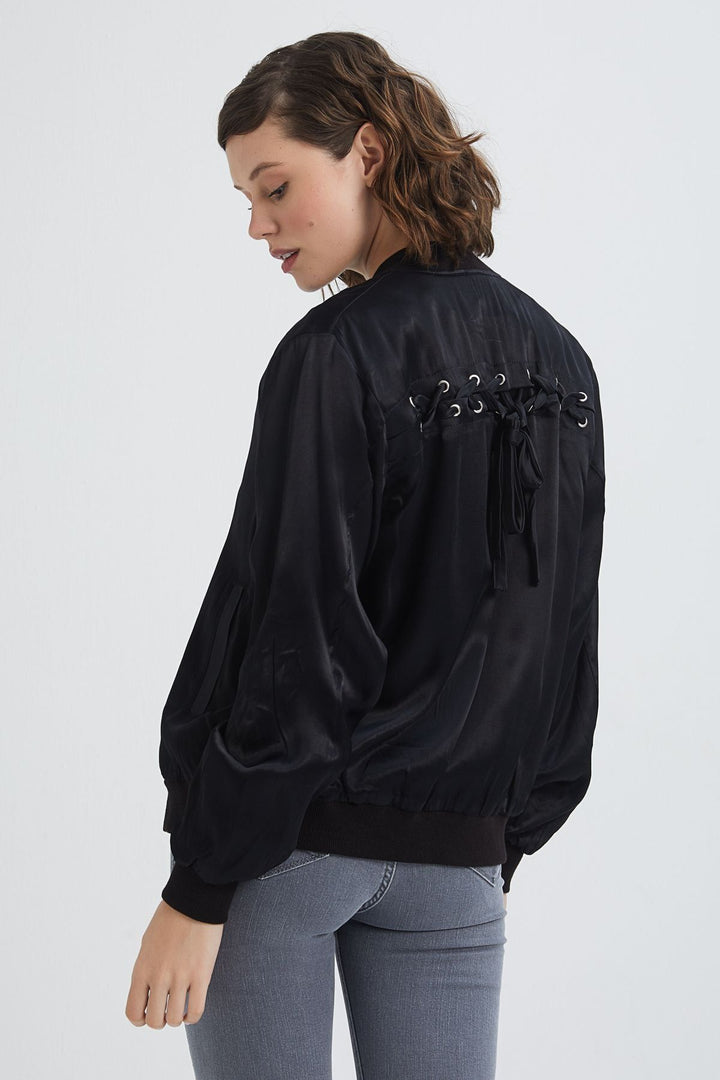 Stripe Detailed Bomber Jacket Black