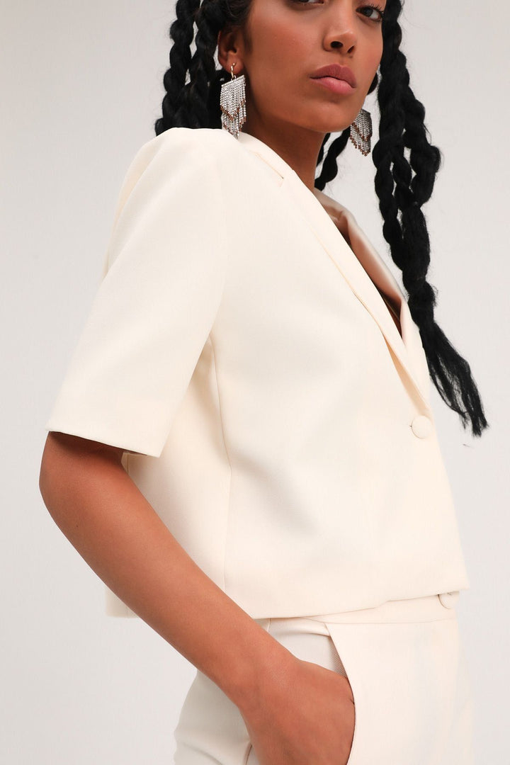 Kısa Kol Crop Blazer Ceket Kemik