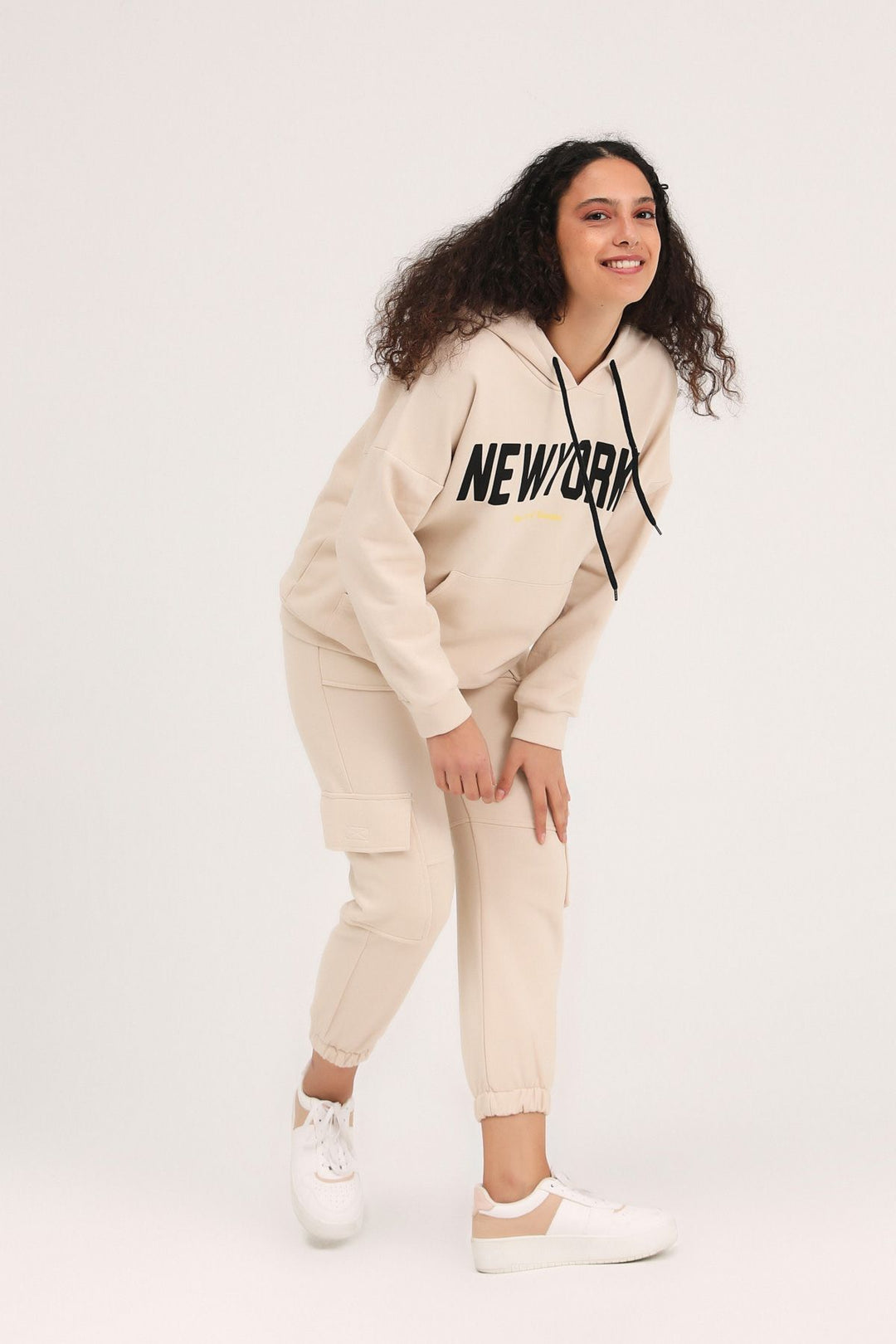 Hoodie Printed Sweatshirt Beige