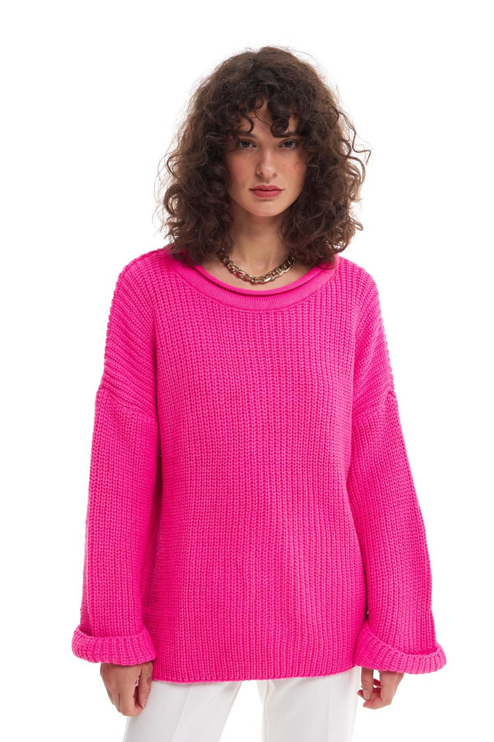 Crew Neck Knitted Sweater Fuchsia