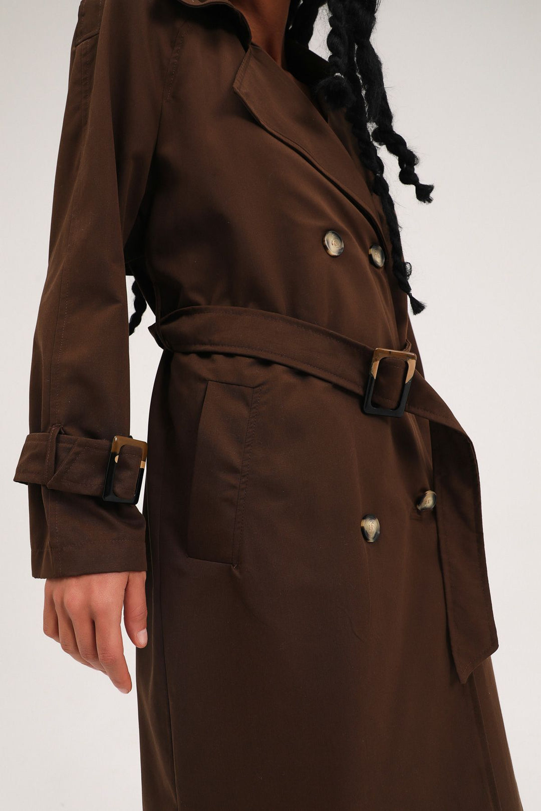 Belted Epaulette Trench Coat Brown