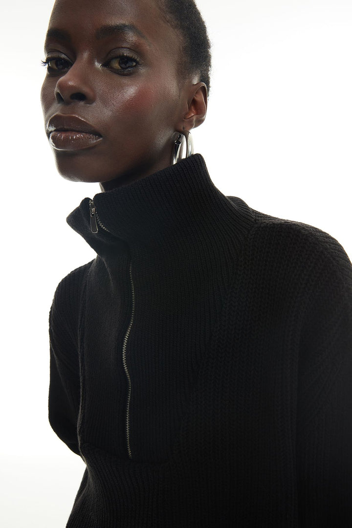 Zipper Detailed Knitwear Sweater Black
