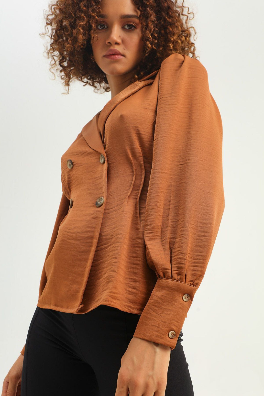 Waistcoat Double Breasted Buttoned Blouse Brown