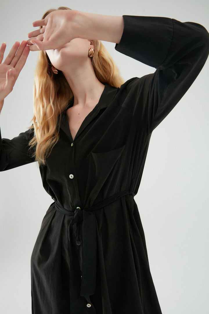 Belted Shirt Dress Black