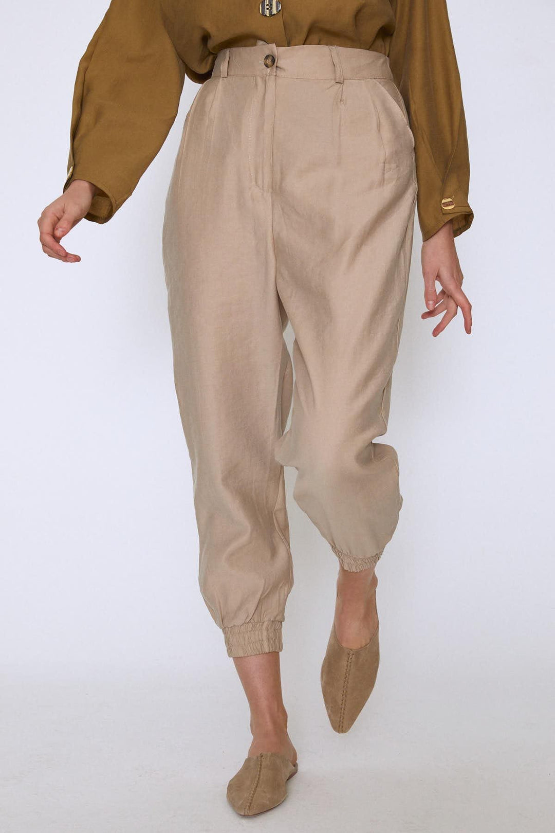 Paçası Lastikli Jogger Pantolon Taş