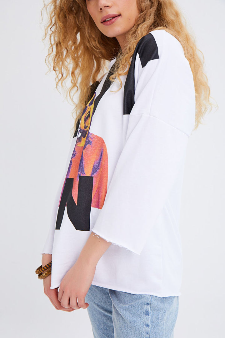 Baskılı Sweatshirt Beyaz