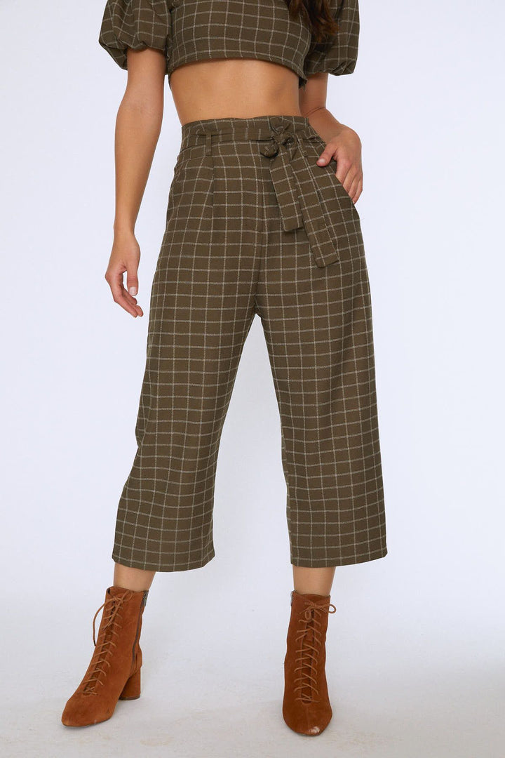 Waist Belted Wide Leg Trousers Khaki