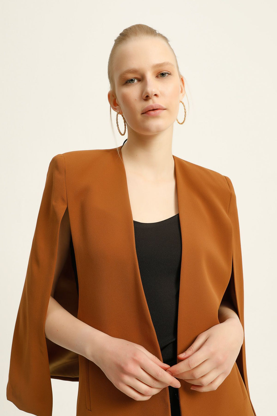 Cloak Sleeve Blazer Jacket Brown