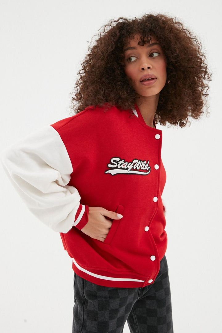 Sırtı Baskılı Bomber Ceket Kırmızı