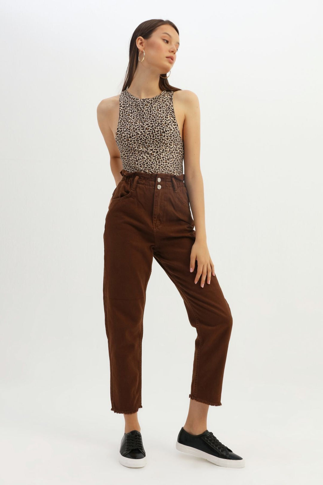 Leopard Pattern Halter Neck Bodysuit Brown