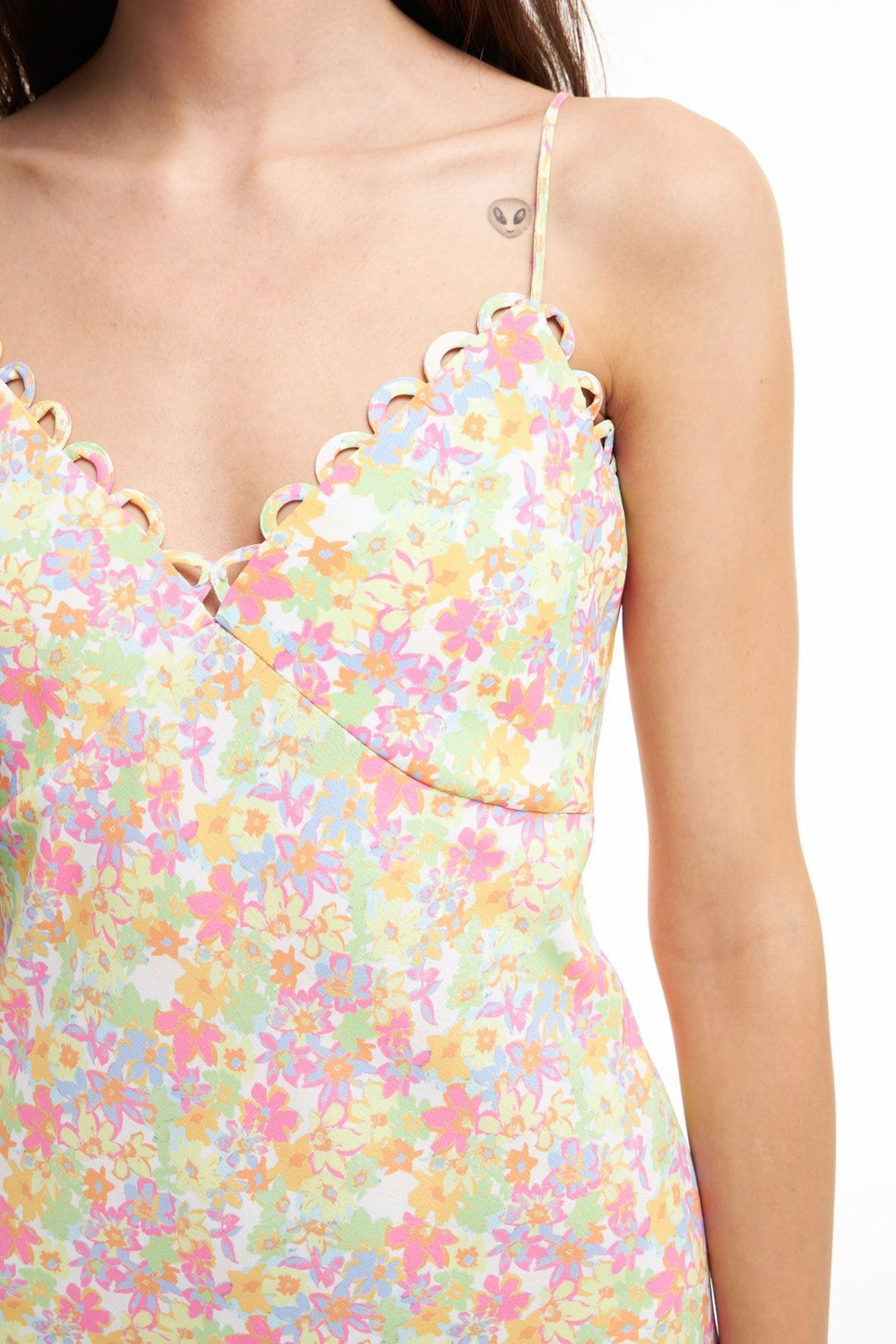 Askılı Desenli Uzun Elbise Yeşil