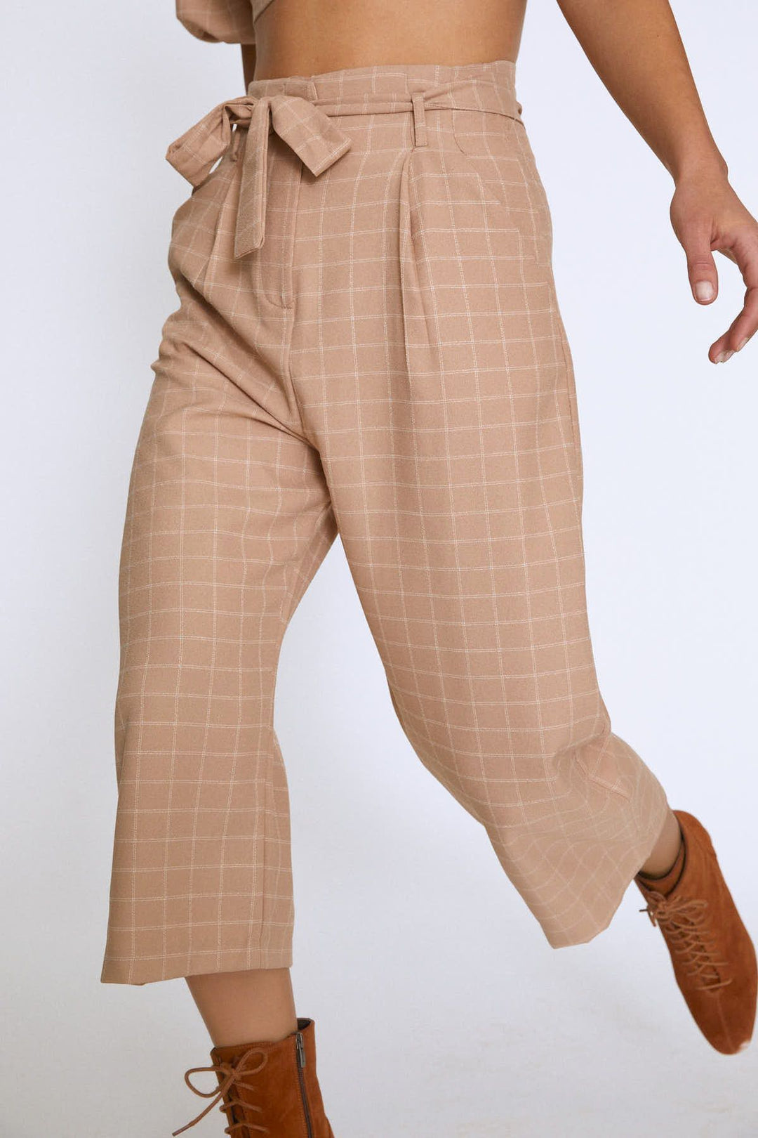 Waist Belted Wide Leg Trousers Beige