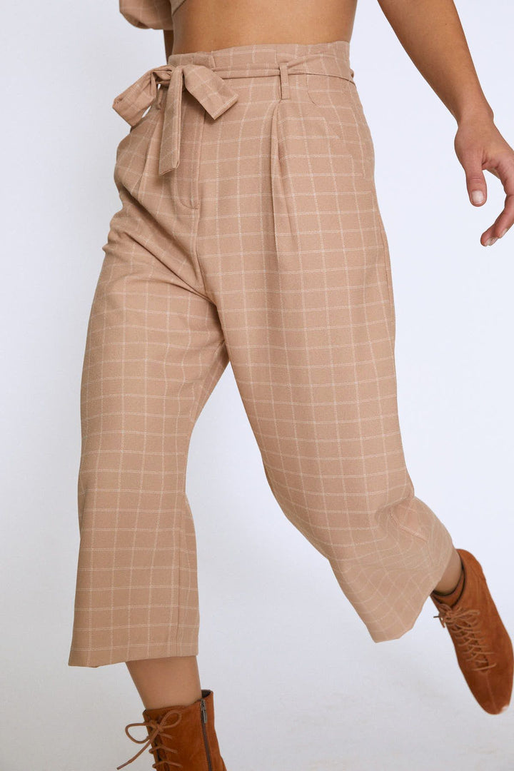 Waist Belted Wide Leg Trousers Beige