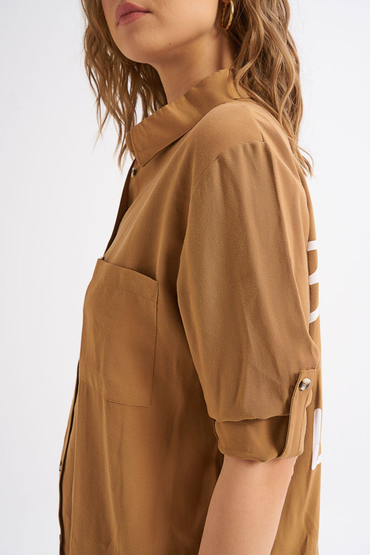 Back Printed Tencel Shirt Camel