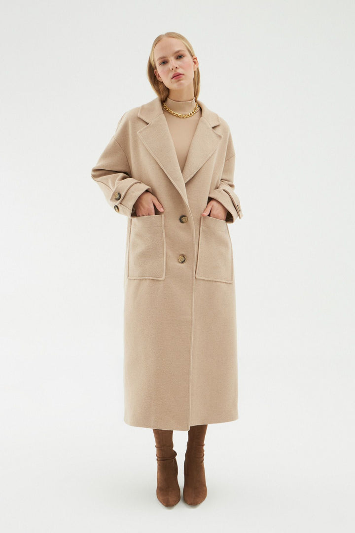 Pockets Long Oversize Coat Beige