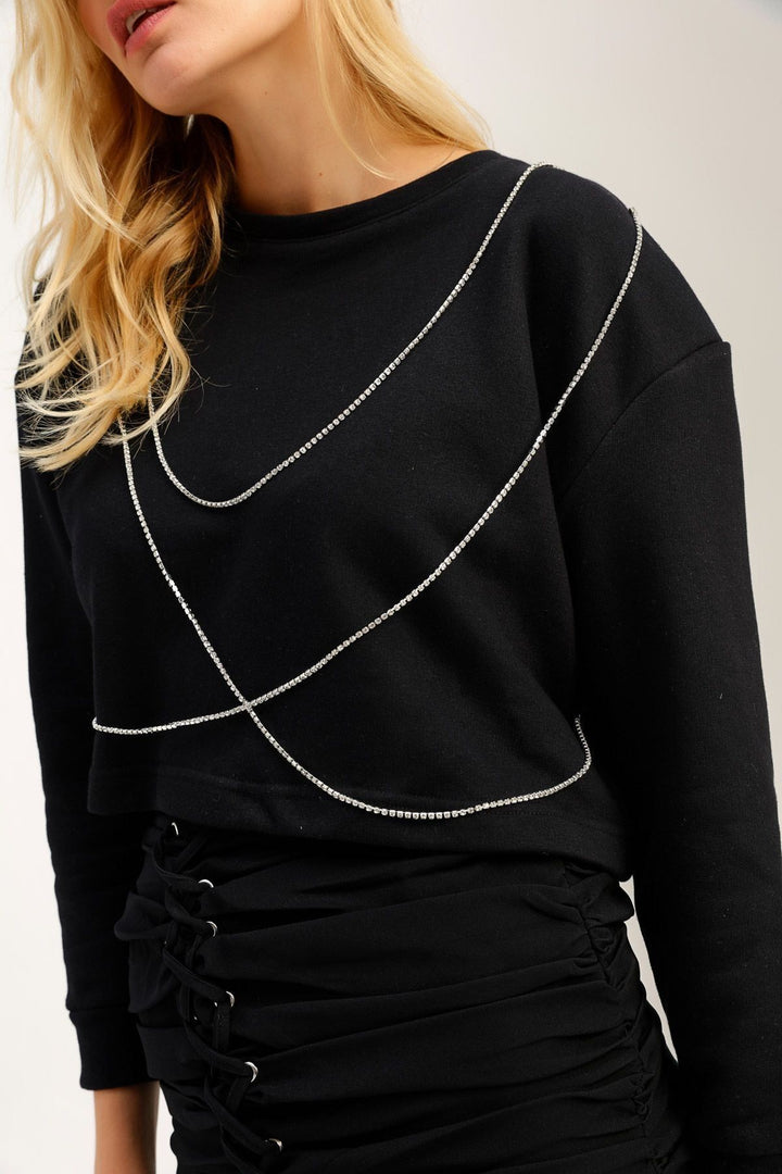 Aksesuarlı Sweatshirt Siyah