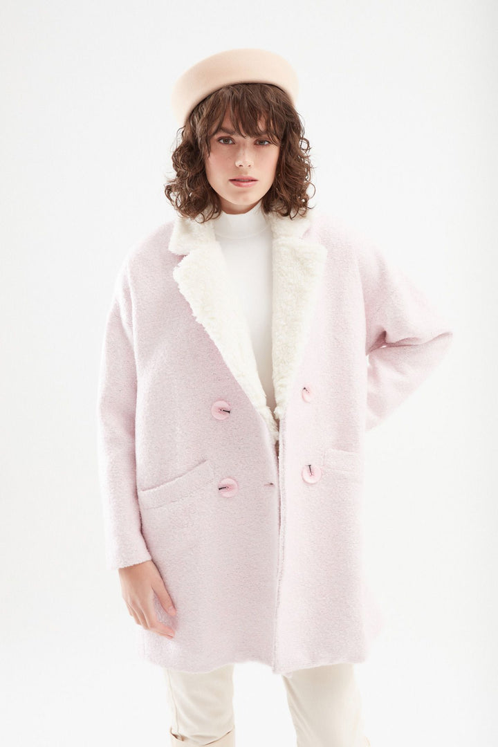 Plush Collar Double Breasted Coat Pink