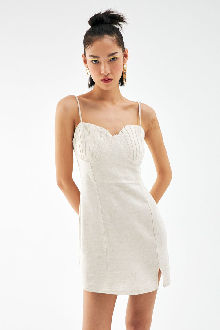 Askılı Keten Mini Elbise Naturel