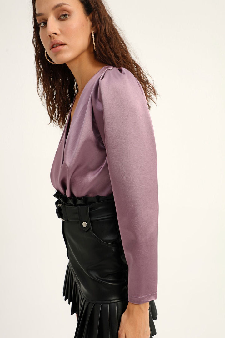 Double Breasted Satin Bodysuit Dark Lilac