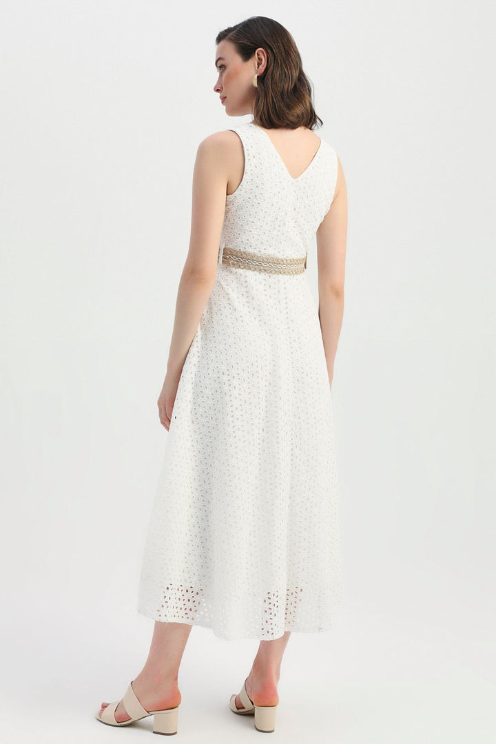 Belted Double Breasted Guipure Dress Ecru