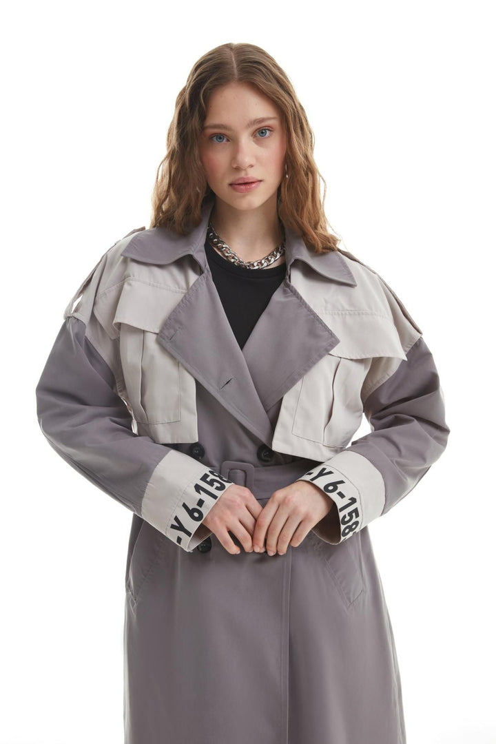 Garni Detailed Trench Coat Gray