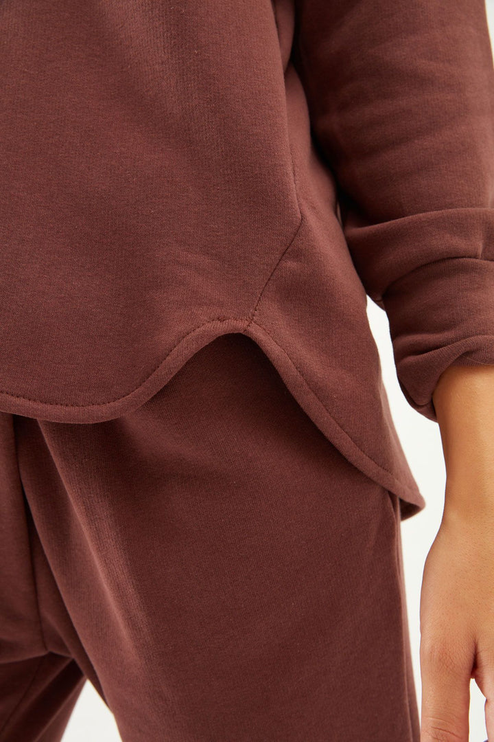 Kapüşonlu Oversize Sweatshirt Koyu Kahve