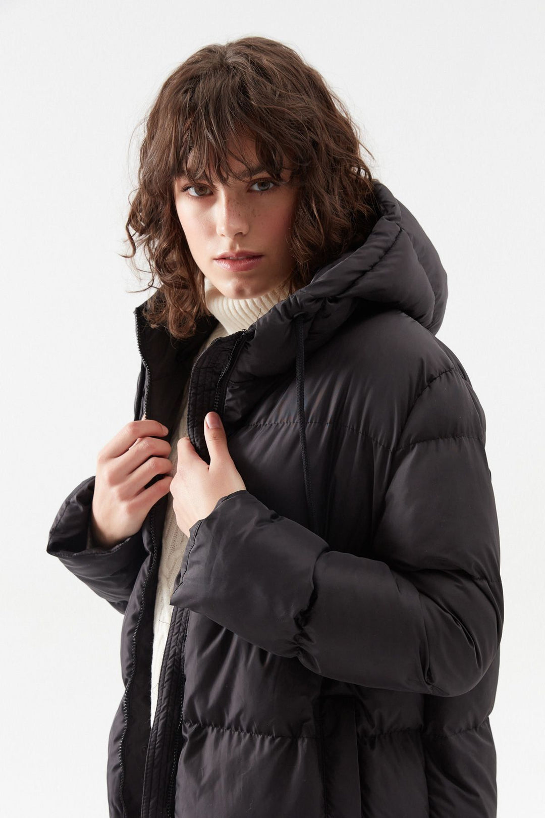 Hooded Long Inflatable Coat Black