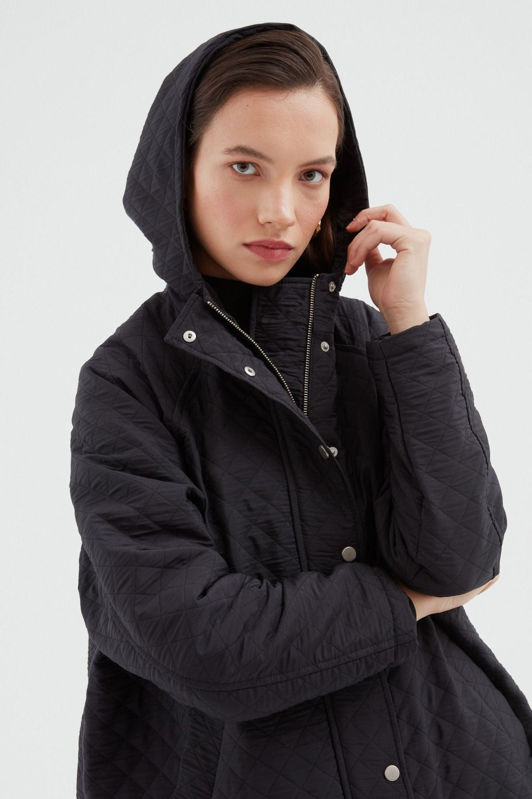 Oversize Kapitone Mont Siyah