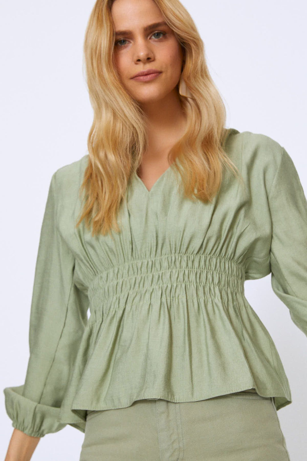 Long Sleeve Blouse With Waist Gippe Mint