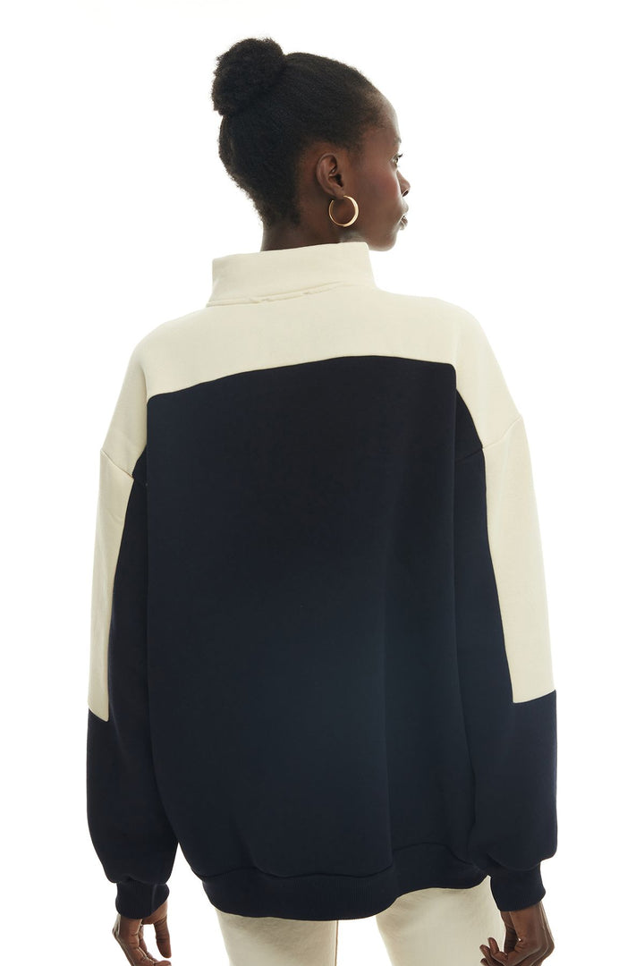 Zippered Collar Sweatshirt Navy