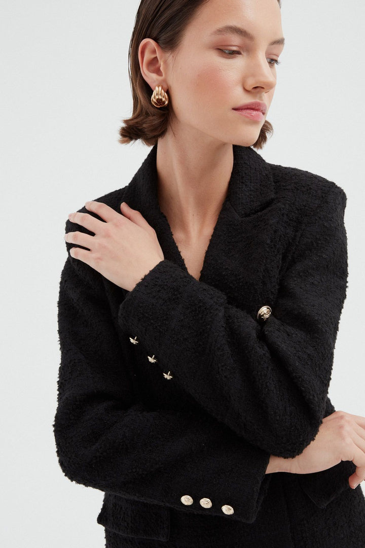Kruvaze Tüvit Blazer Ceket Siyah
