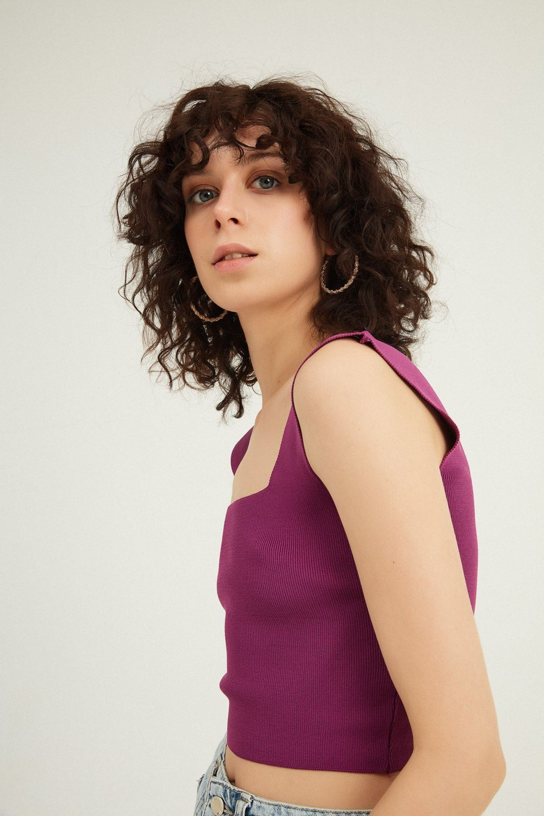 Strap Square Collar Knitwear Purple