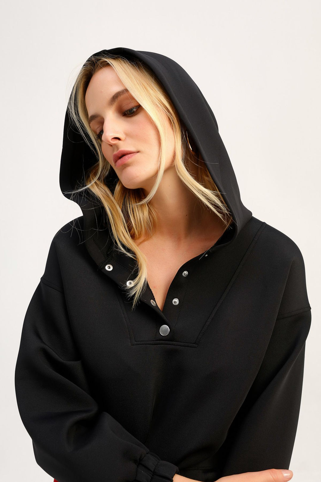 Dalgıç Kumaş Kapüşonlu Sweatshirt Siyah