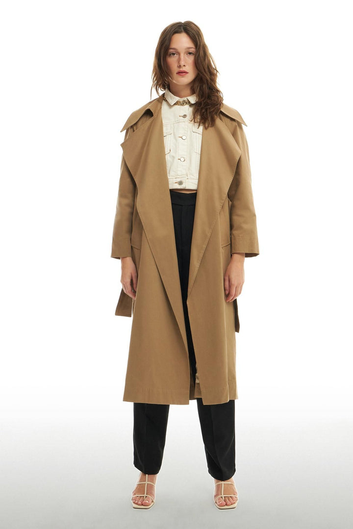 Oversize Long Trench Coat Beige