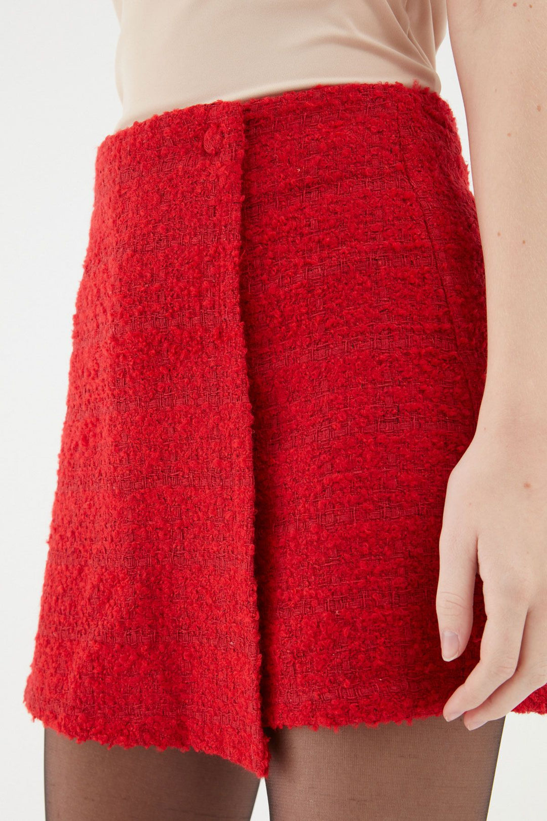 Tweed Patterned Mini Short Skirt Red