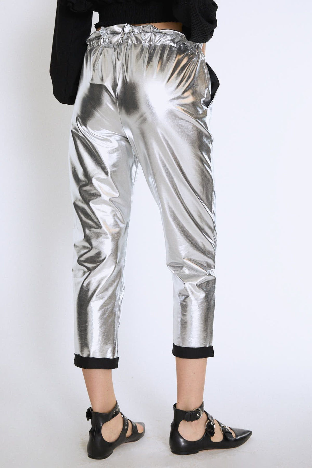 Tie Waist Pocket Jogger Pants Silver
