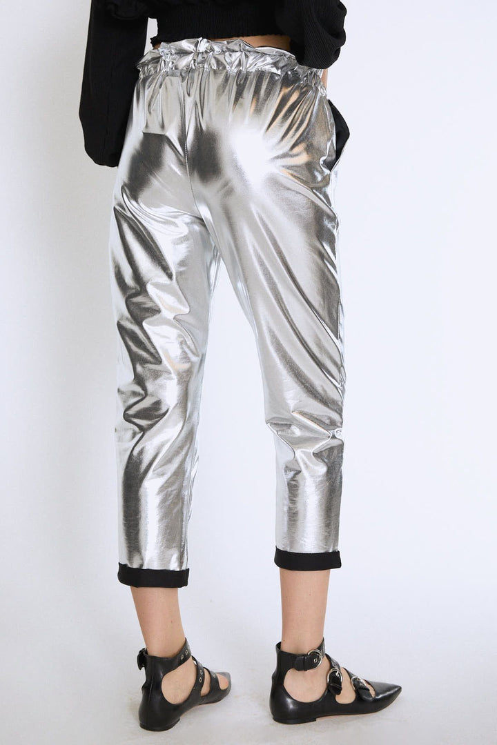 Tie Waist Pocket Jogger Pants Silver