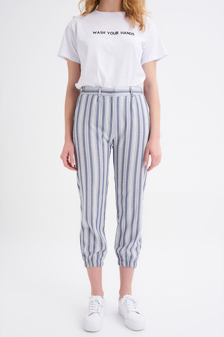 Çizgili Jogger Pantolon İndigo