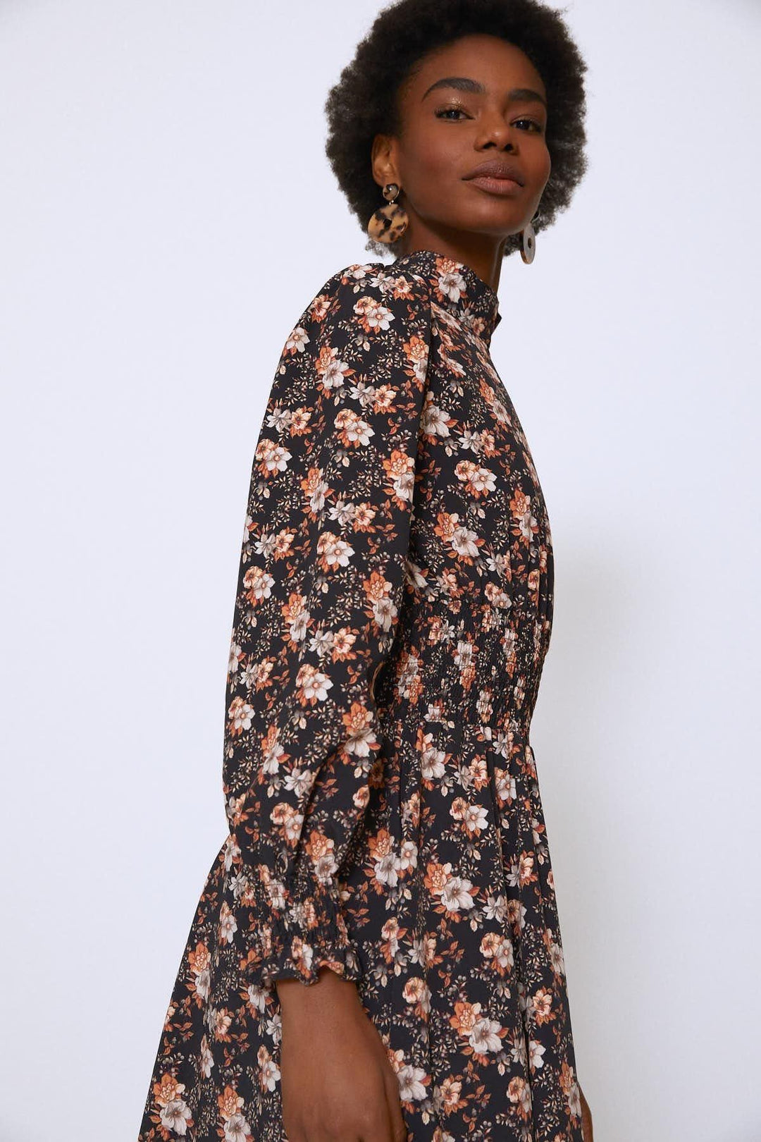 Crispy Flower Waist Gipple Long Dress Orange