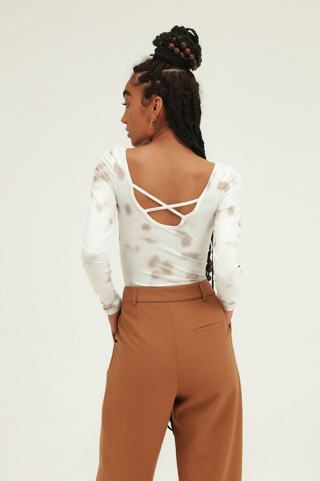 Batik Patterned Bodysuit Brown