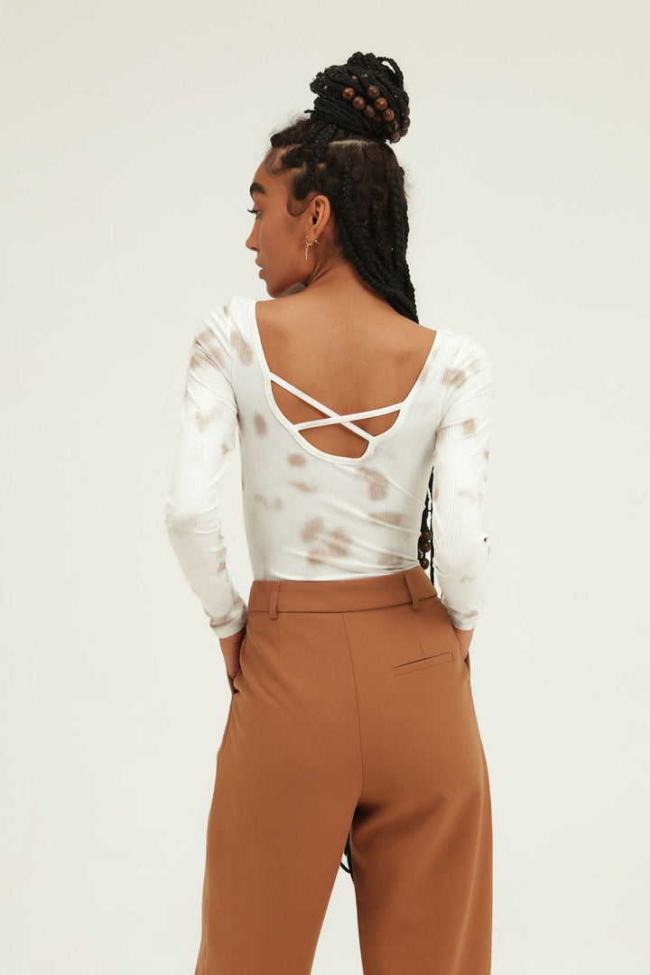 Batik Patterned Bodysuit Brown