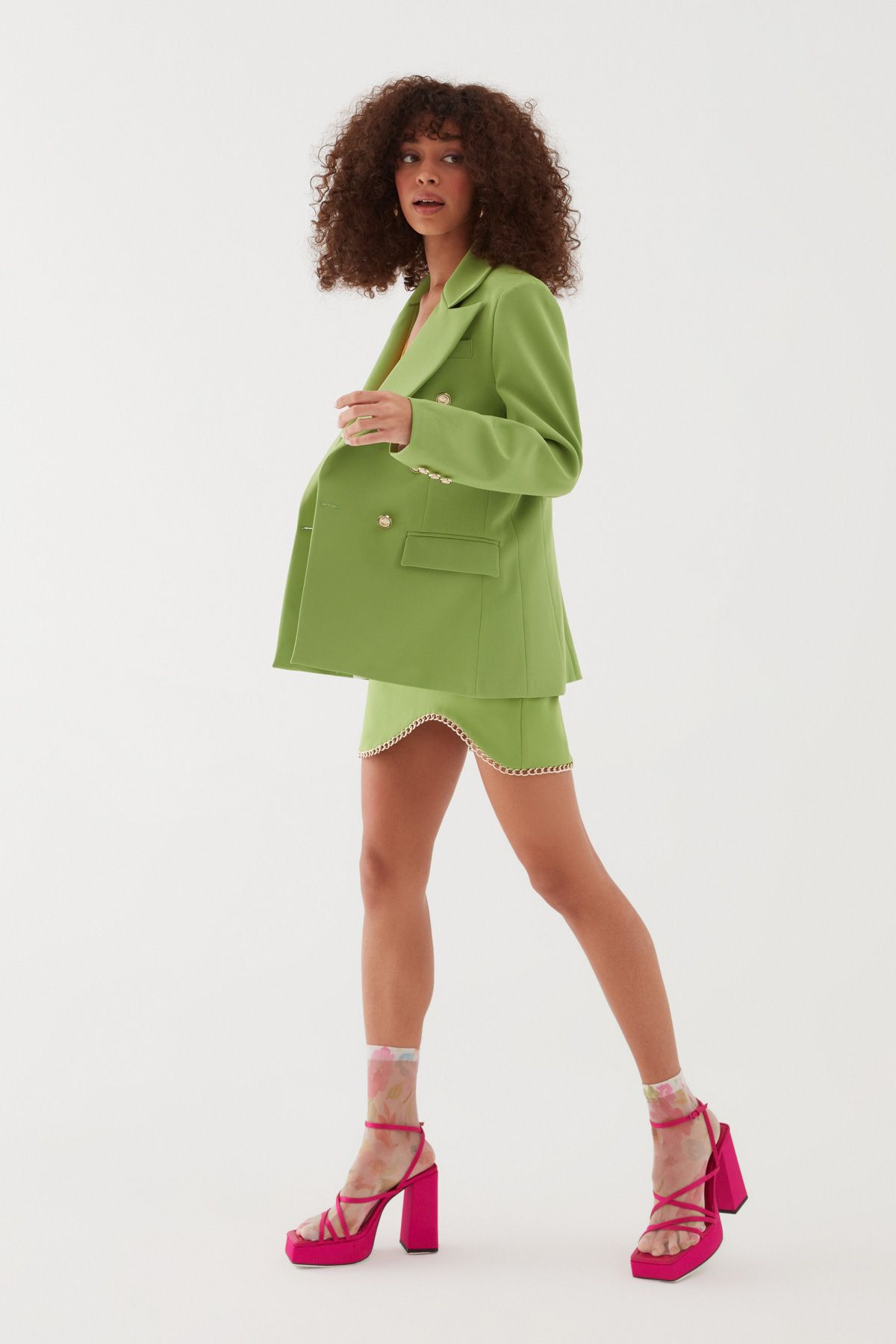 Button Detailed Blazer Jacket Green