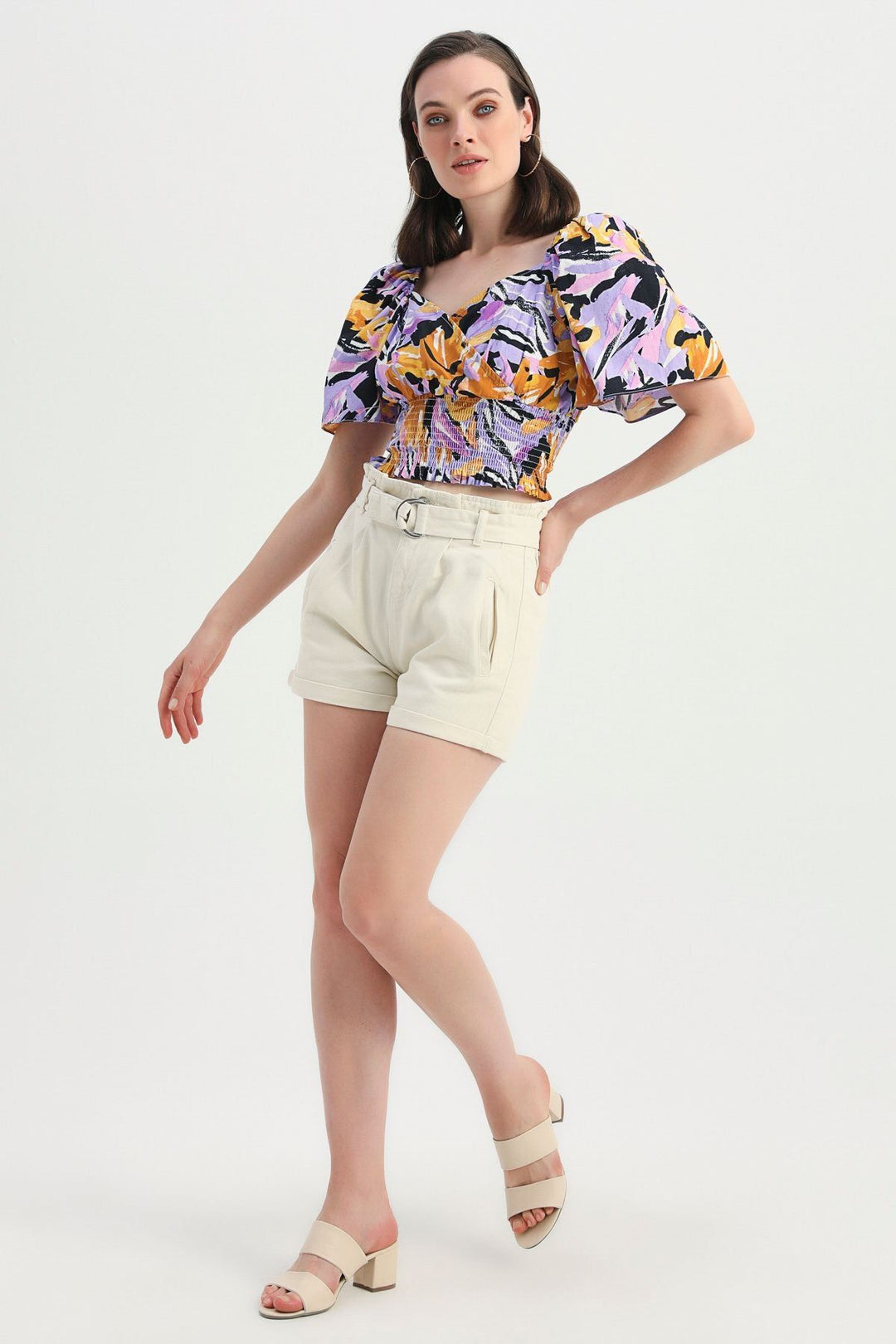 Patterned Gipe Detail Double Breasted Blouse Purple