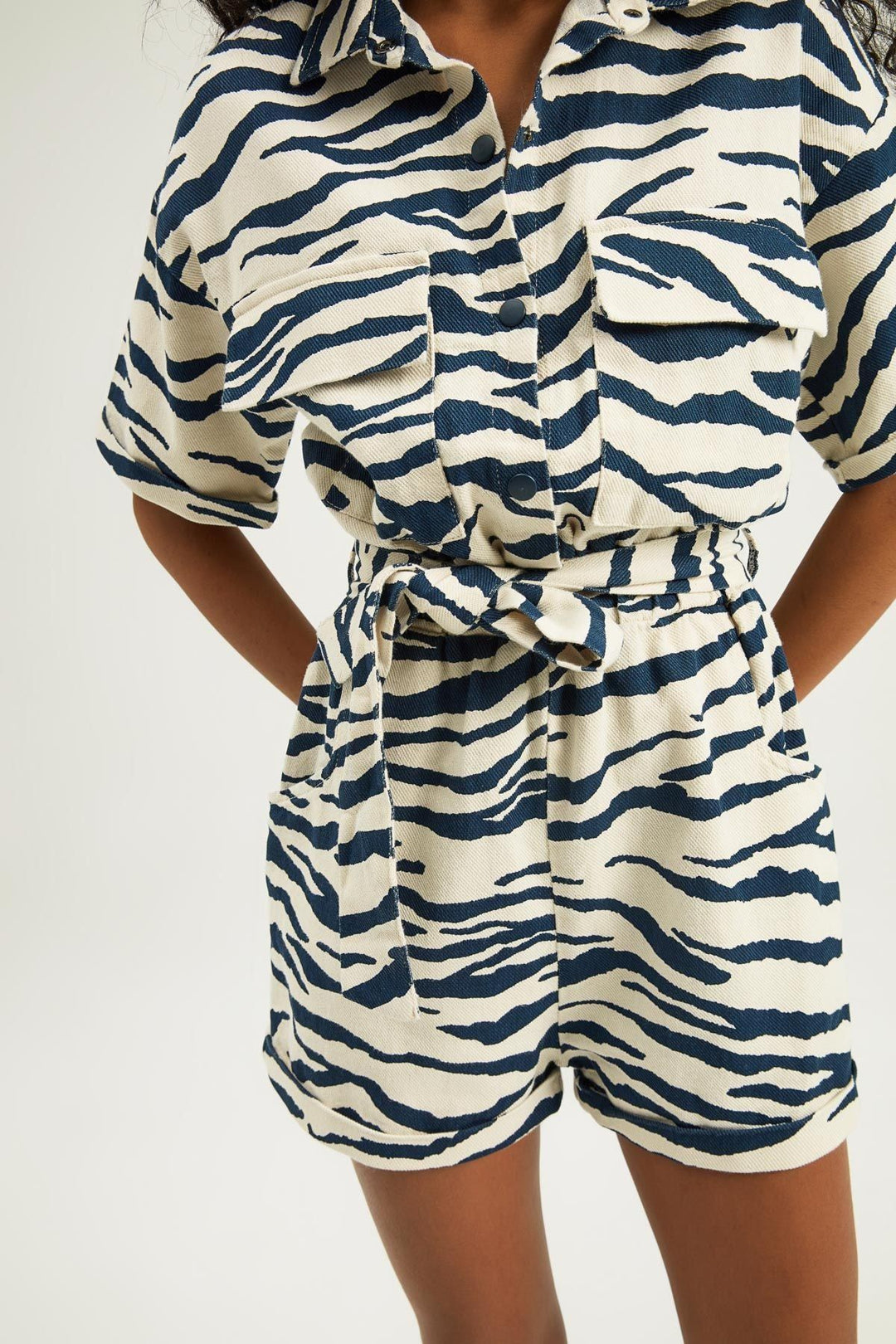 Zebra Desenli Şort Tulum İndigo