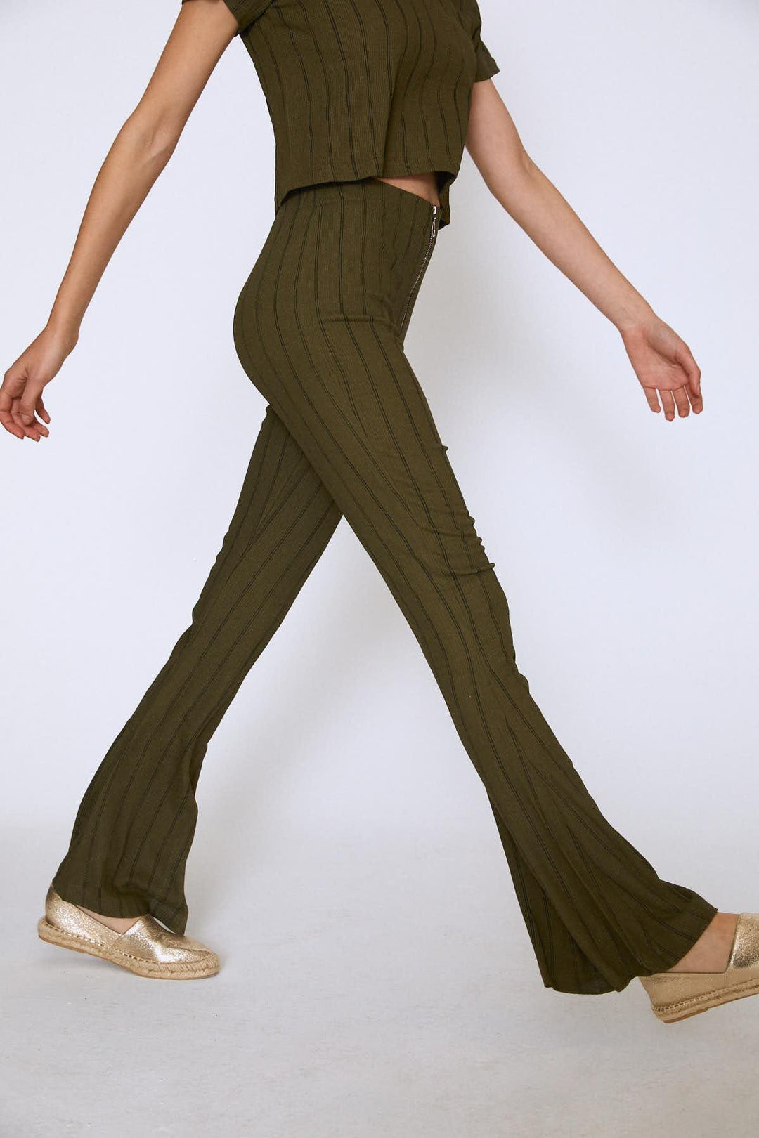 High Waist Spanish Leg Trousers Khaki