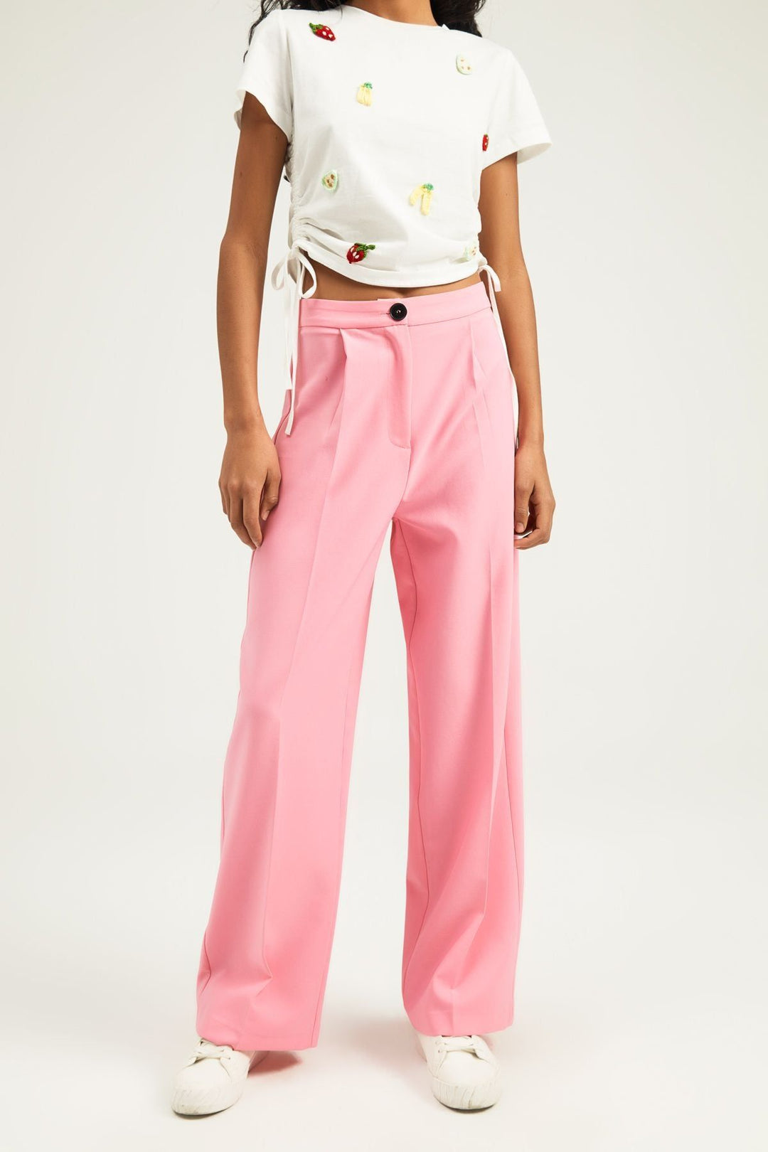 Pile Detaylı Palazzo Pantolon Şeker Pembe