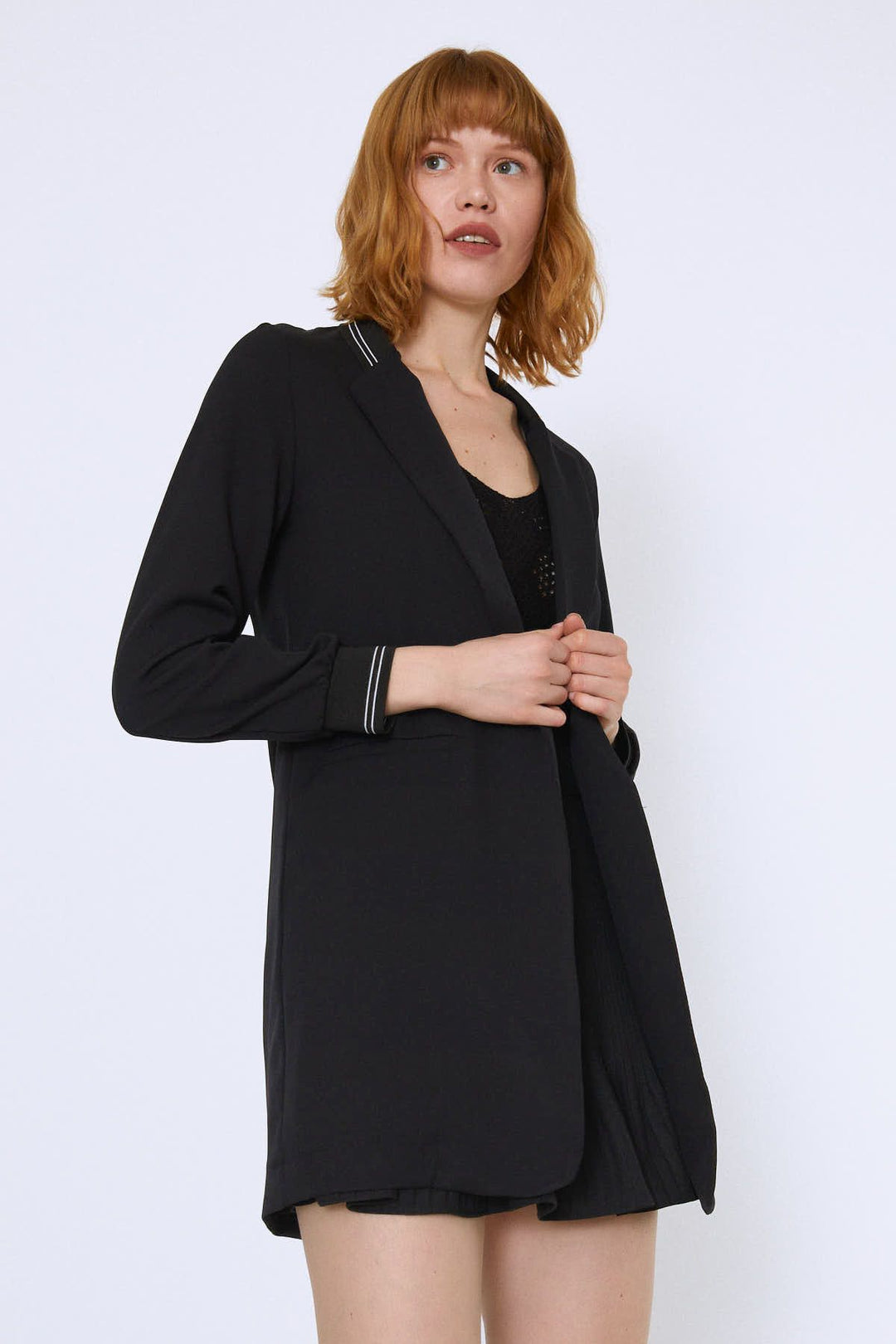 Ribbed Fleto Pocket Long Jacket Black