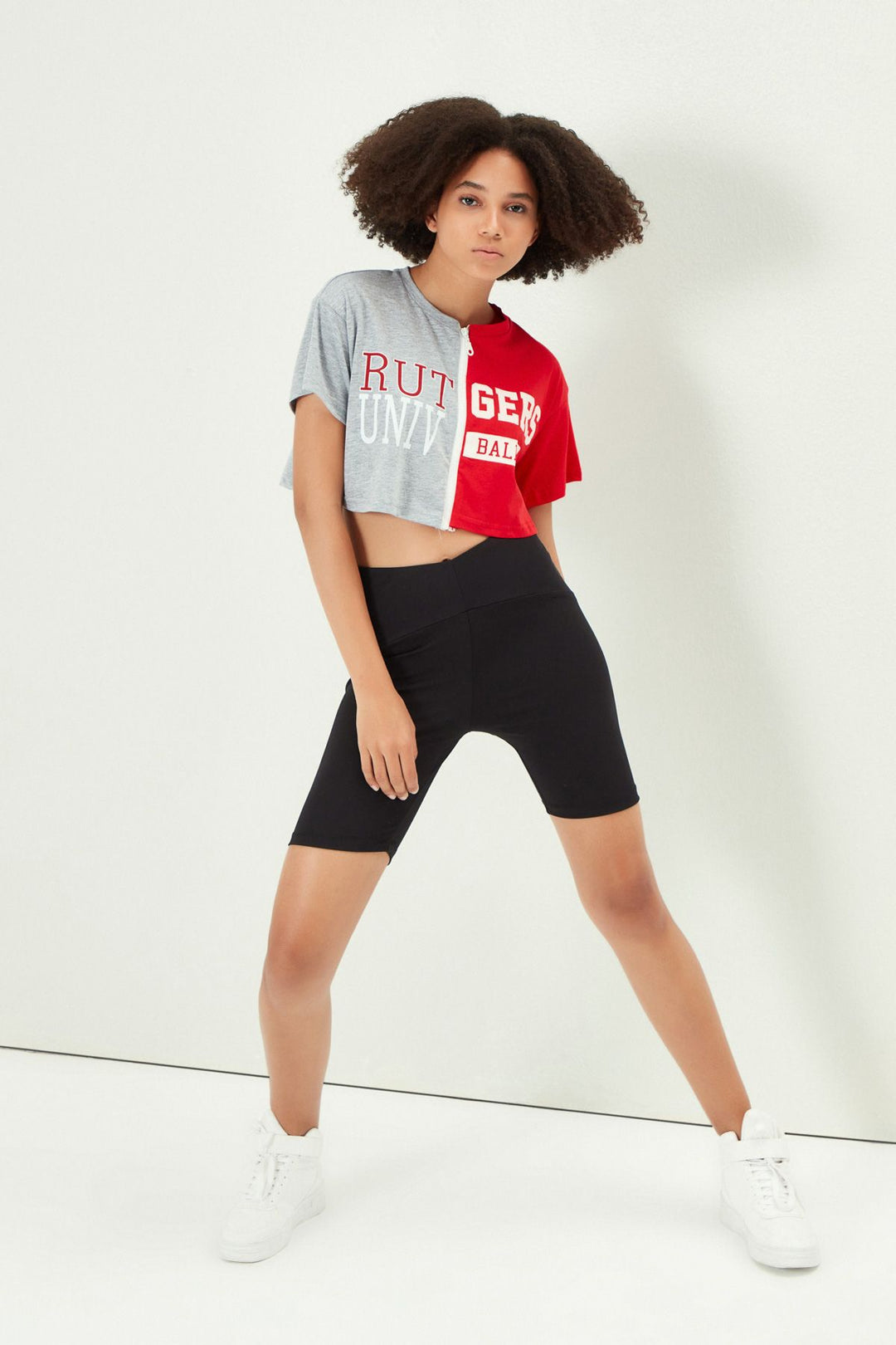 Baskılı Fermuarlı Tişört Kırmızı